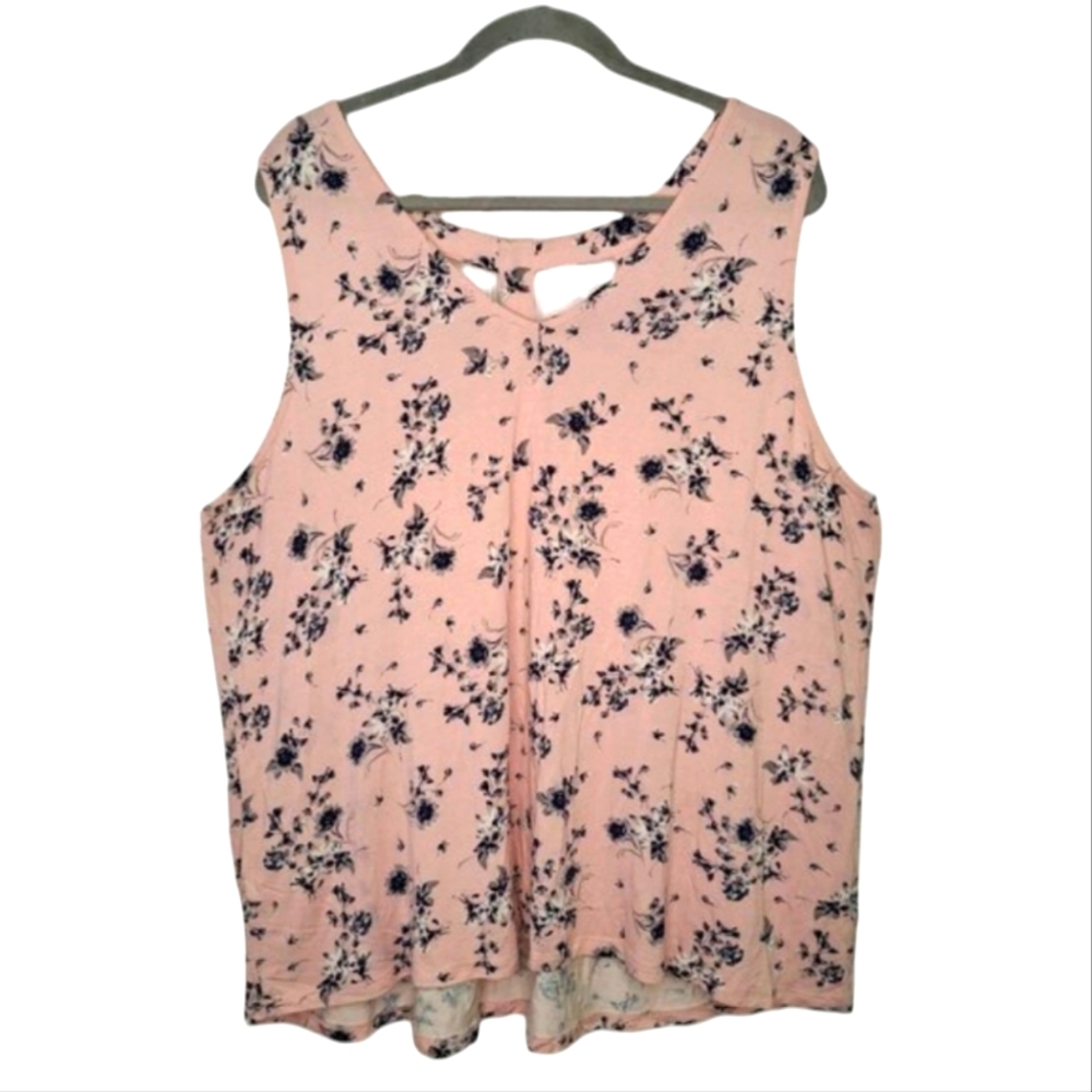 Maurices Pink Floral Strappy Back V Neck Tank Top Plus Size 2